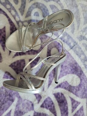 ALDO Silver Strappy Rhinestone High Heel Sandals
